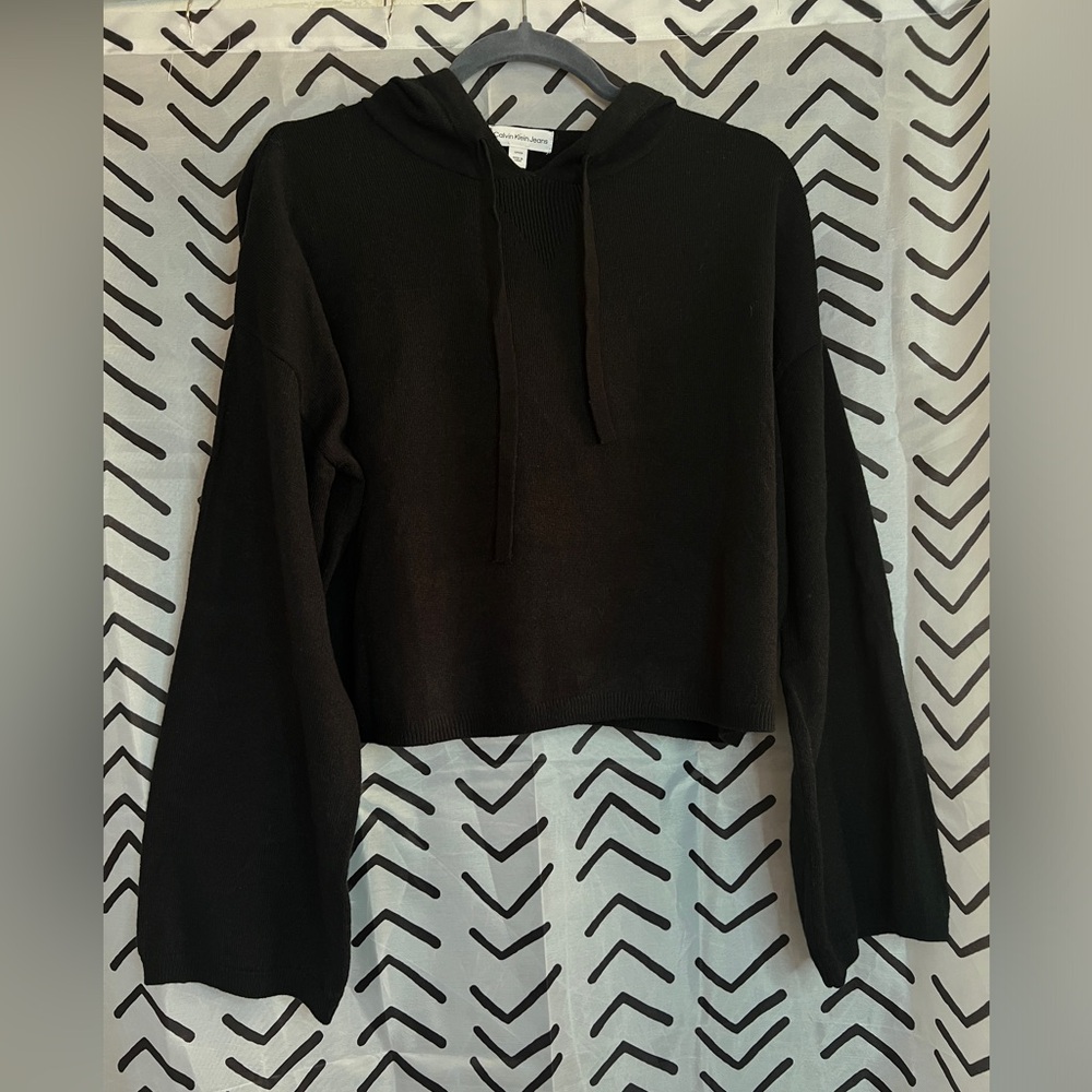 Calvin Klein Jeans Black Cropped Sweater with Hoodie Size S